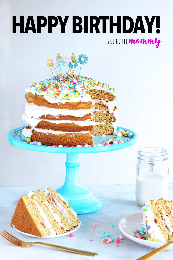 Unicorn Birthday Cake Celebrations - Celebrate with NeuroticMommy bringing in her birthday colorful, sparkly, and full of love! This vanilla dream unicorn cake is totally vegan and overloaded with coconut whipped cream! NeuroticMommy.com #birthdaycake #vegan #cake