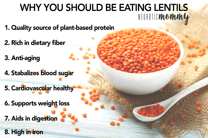 Why You Should Be Eating Lentils - All the health benefits you need to know. NeuroticMommy.com #healthfacts #vegan #protein