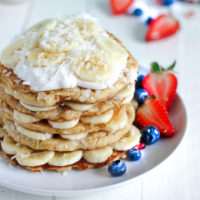 Vegan Banana Foster Pancakes - Wake up Easter morning to a delicious stack loaded with goodness. NeuroticMommy.com #vegan #easter #breakfast