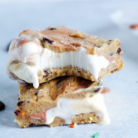 Vegan Chocolate Chip Cookie Dough Ice Cream Sandwiches - The most delicious vegan ice cream bars filled with dairy free rocky road and birthday cake! NeuroticMommy.com #vegan #desserts #snacks