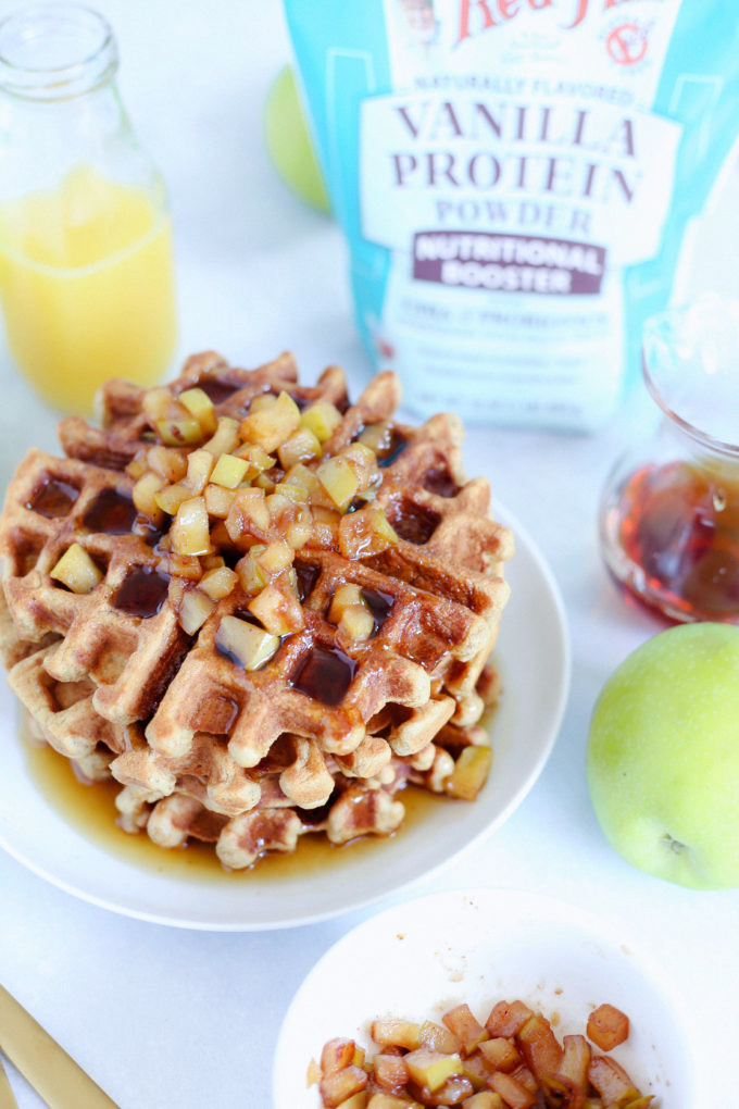 Vanilla Protein Applesauce Waffles - Easy to make, fluffy, highly nutritious without sacrificing texture or flavor, a must try! NeuroticMommy.com #breakfast #applesauce #waffles #veganmeals