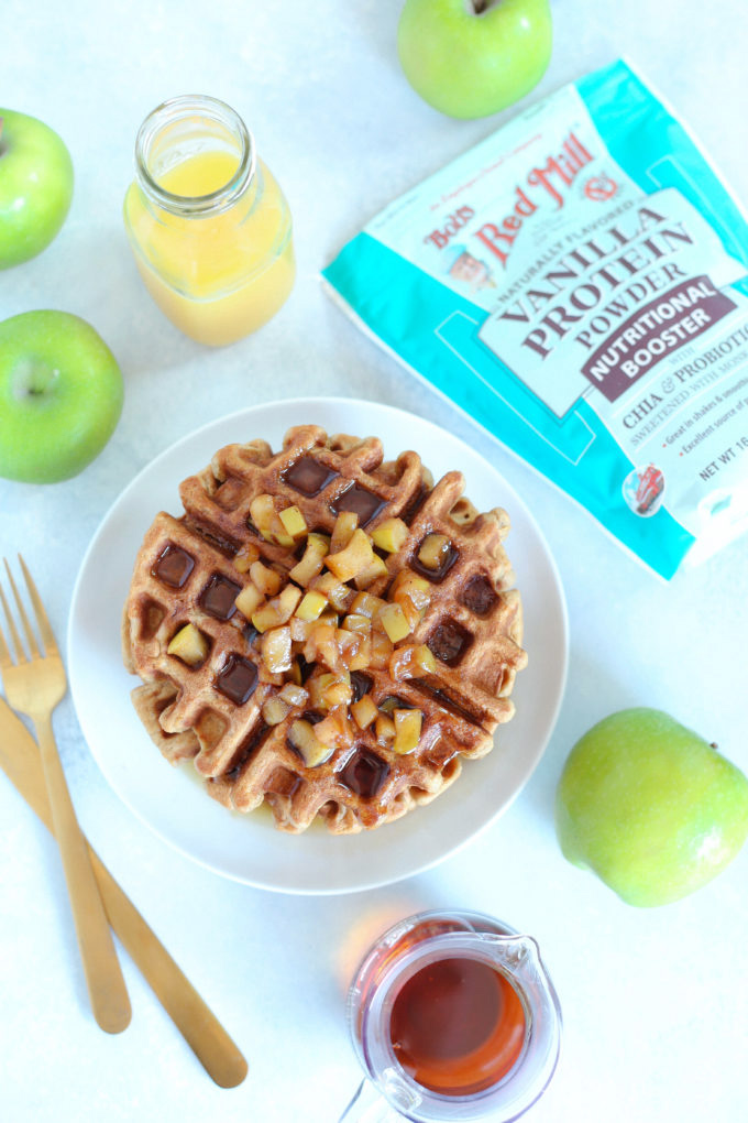 Vanilla Protein Applesauce Waffles - Easy to make, fluffy, highly nutritious without sacrificing texture or flavor, a must try! NeuroticMommy.com #breakfast #applesauce #waffles #veganmeals