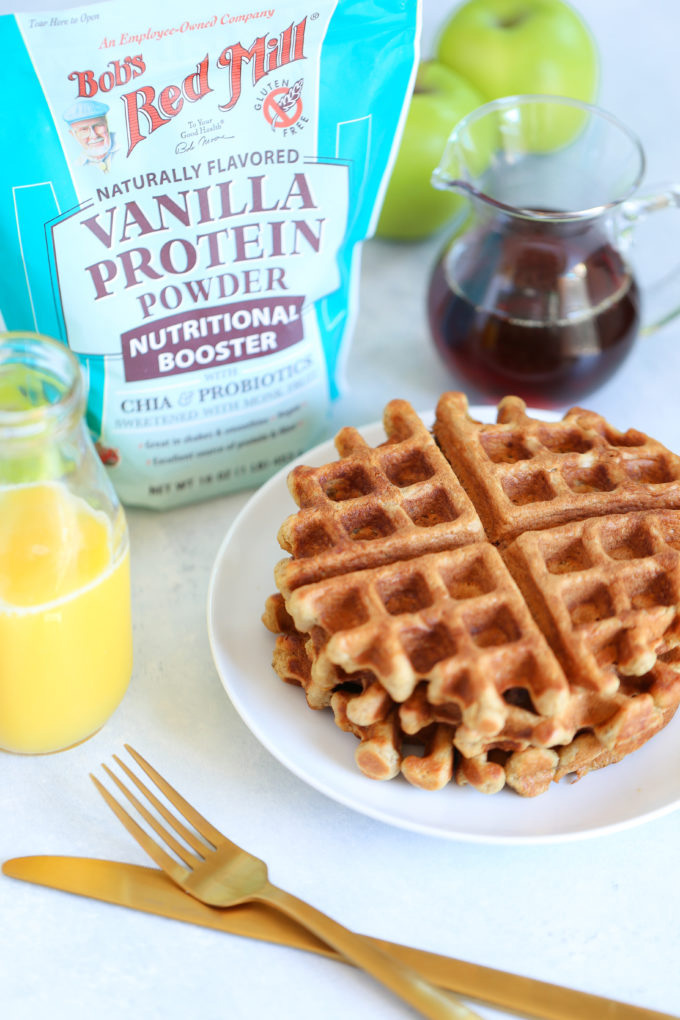 Vanilla Protein Applesauce Waffles - Easy to make, fluffy, highly nutritious without sacrificing texture or flavor, a must try! NeuroticMommy.com #breakfast #applesauce #waffles #veganmeals