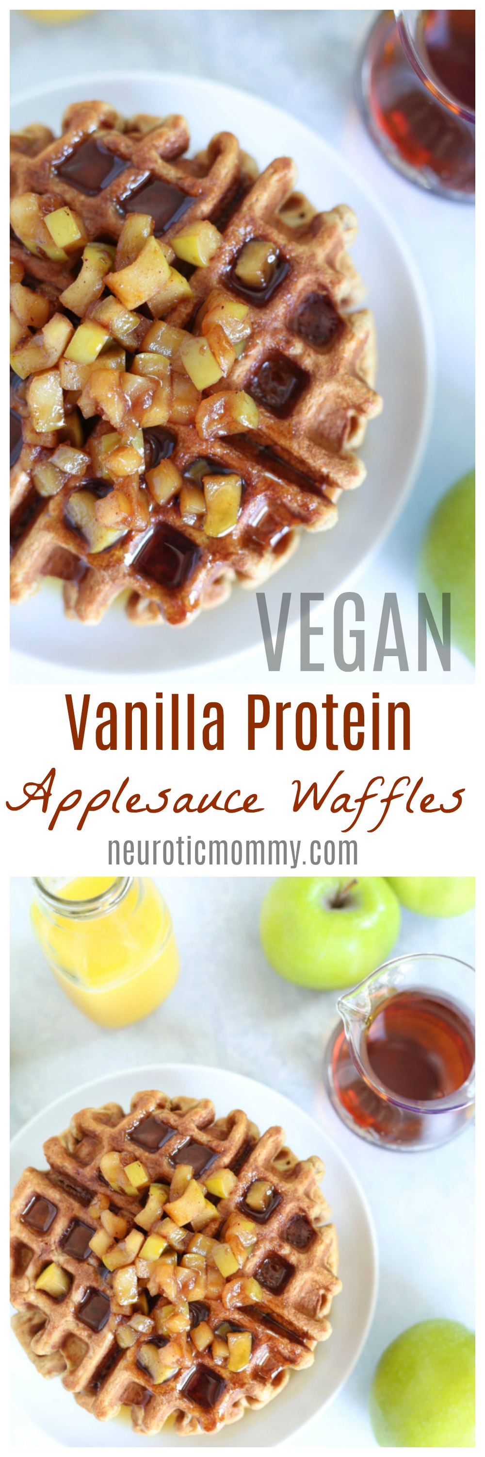 Vanilla Protein Applesauce Waffles - Easy to make, fluffy, highly nutritious without sacrificing texture or flavor, a must try! NeuroticMommy.com #breakfast #applesauce #waffles #veganmeals