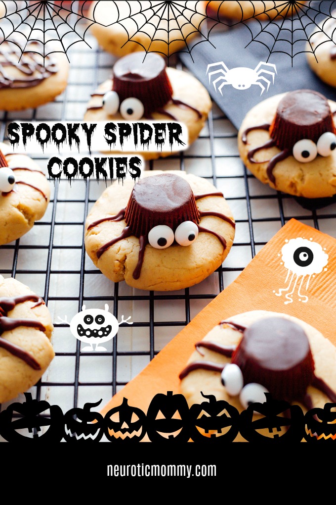 Spooky Spider Cookies - These vegan peanut butter gems are drizzled in sweet dark chocolate are chewy and full of deliciousness in every bite! The perfect tasty little snack for Halloween and super spooky! NeuroticMommy.com #vegancookies #halloween #vegansnacks