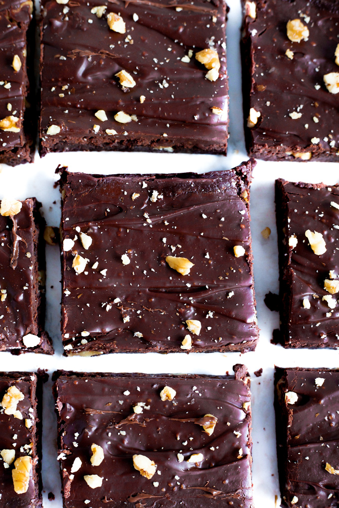 Raw Vegan Walnut Brownies With Chocolate Ganache - Hands down the best no bake vegan brownies EVER! No refined sugars and gluten free. NeuroticMommy.com #vegan #brownies #raw