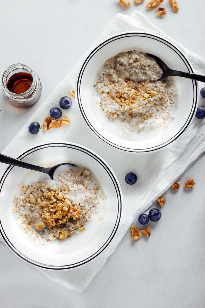 Maple Walnut Noatmeal (Oat free Oatmeal) - this is the creamiest, warm oat free oatmeal ever! It's easy, super healthy, low carb, keto friendly and fun to make. 3 net carbs per serving.