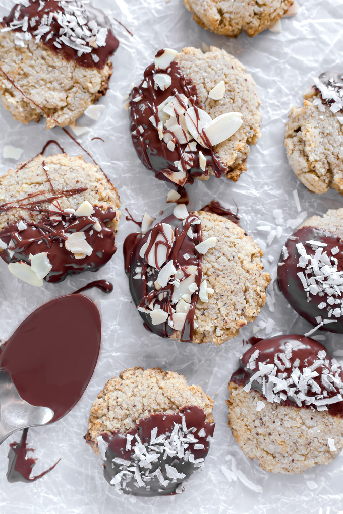 Almond Cookies Dipped in Chocolate (Vegan - Sugar Free)