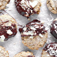 Almond Cookies Dipped in Chocolate (Vegan - Sugar Free) - Where chewy cookies meet dark chocolate for an awesomely sweet sugar free snack you can feel good about! NeuroticMommy.com #vegan #sugarfree #glutenfree