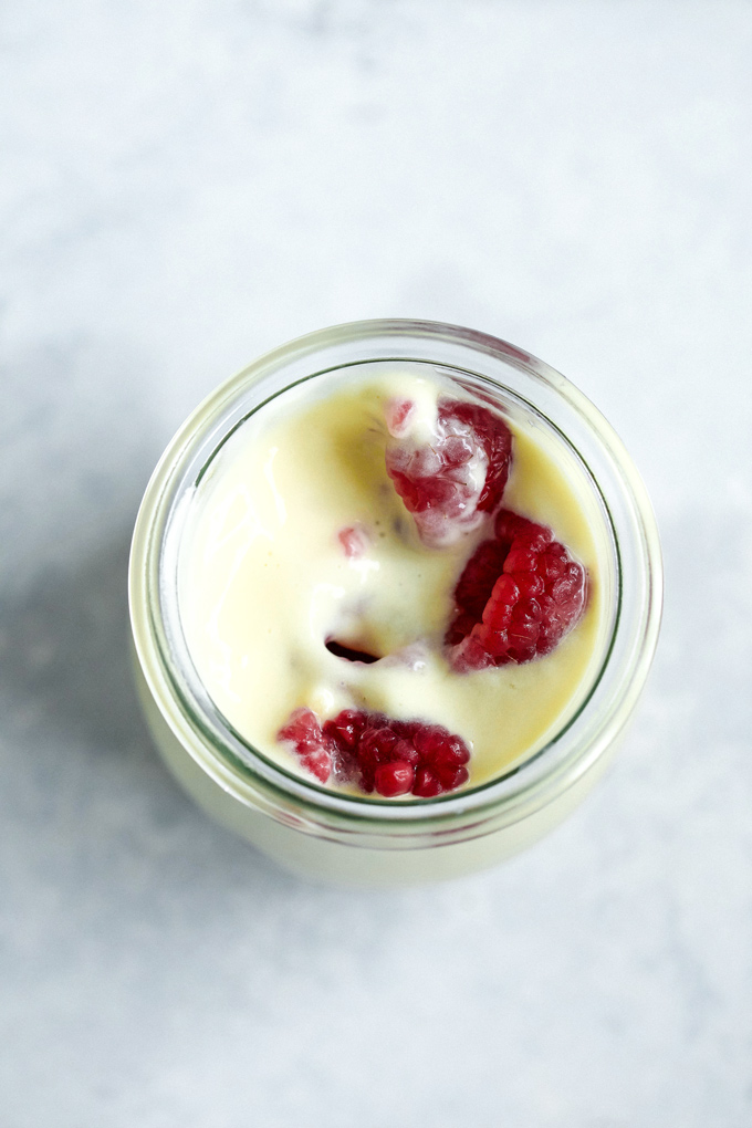 Vegan Vanilla Pudding with Raspberries - Sweet vanilla pudding made with coconut milk paired with raspberries for Valentine's Day. NeuroticMommy.com #vegan #valentinesday