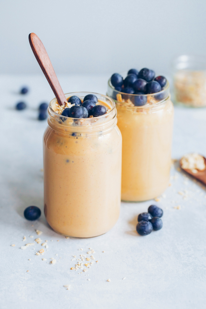 This sweet potato almond butter smoothie is warming, naturally sweet and creamy, and packed with nutrition that is quality for keeping your Qi balanced. NeuroticMommy.com #vegansmoothies #sweetpotato