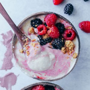 Banana Ice Cream with Mixed Berry Swirl - Cool down with this easy banana superfood ice cream, nourishing your body with whole fruits and vegetables from the inside out with Food Science Superior Purples Powder. NeuroticMommy.com #vegan #healthy #superfood #superiorpurples #foodscience