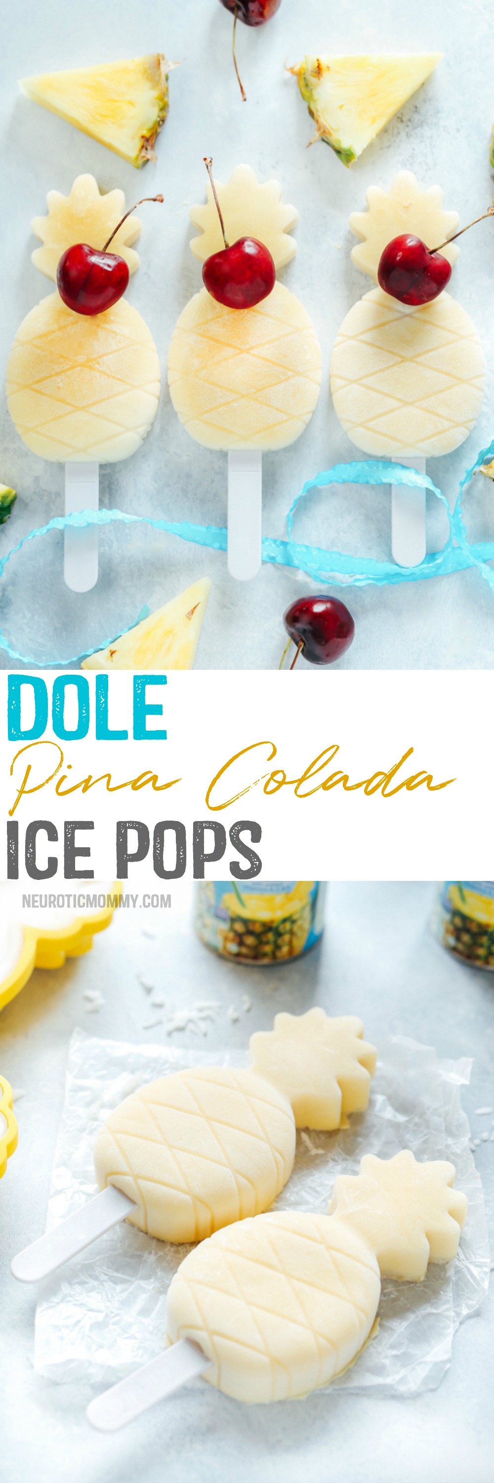 Dole Piña Colada Ice Pops - A charming classic that's super easy to make, refreshingly sweet and delicious as ever. NeuroticMommy.com #healthysnacks #vegan #pinacolada