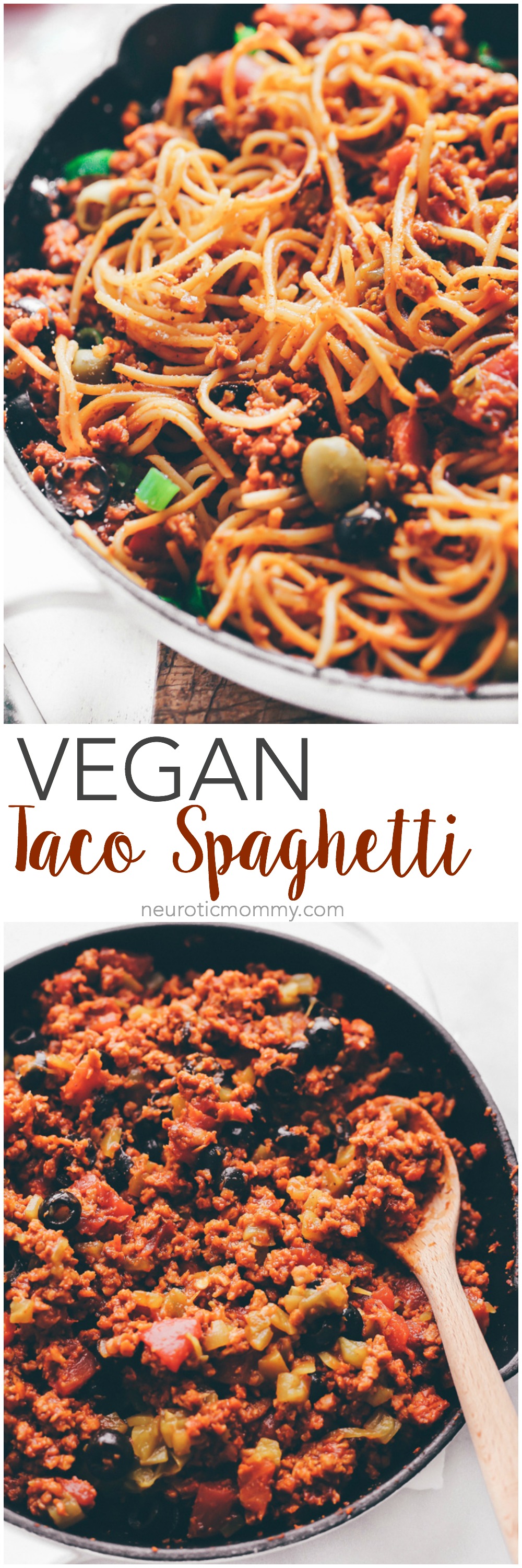 Vegan Taco Spaghetti - Spaghetti with all the delicious vegan cheesy taco fixings, an easy weeknight dinner, and super quick clean up! NeuroticMommy.com #vegan #vegantacos