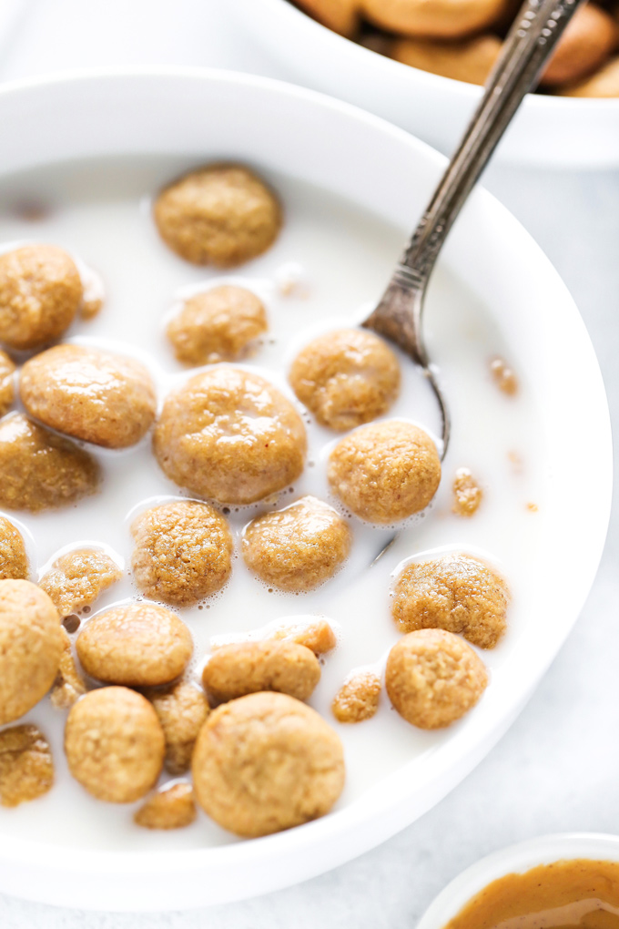 Homemade Peanut Butter Crunch Cereal - People look forward to breakfast and it can be the most important meal of the day for some, make it special by adding these homemade peanut butter gems to the mix. NeuroticMommy.com #vegan #cereal #homemade