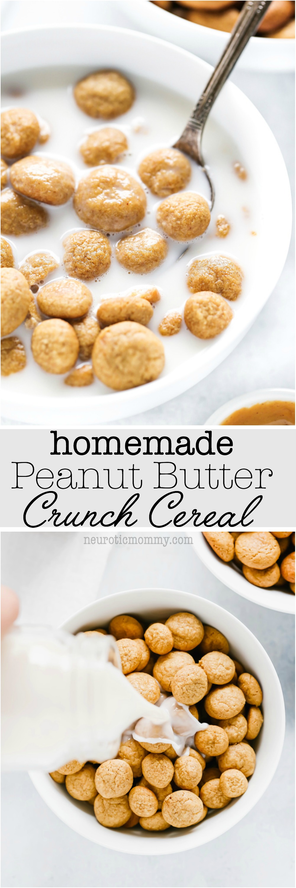 Homemade Peanut Butter Crunch Cereal - People look forward to breakfast and it can be the most important meal of the day for some, make it special by adding these homemade peanut butter gems to the mix. NeuroticMommy.com #vegan #cereal #homemade