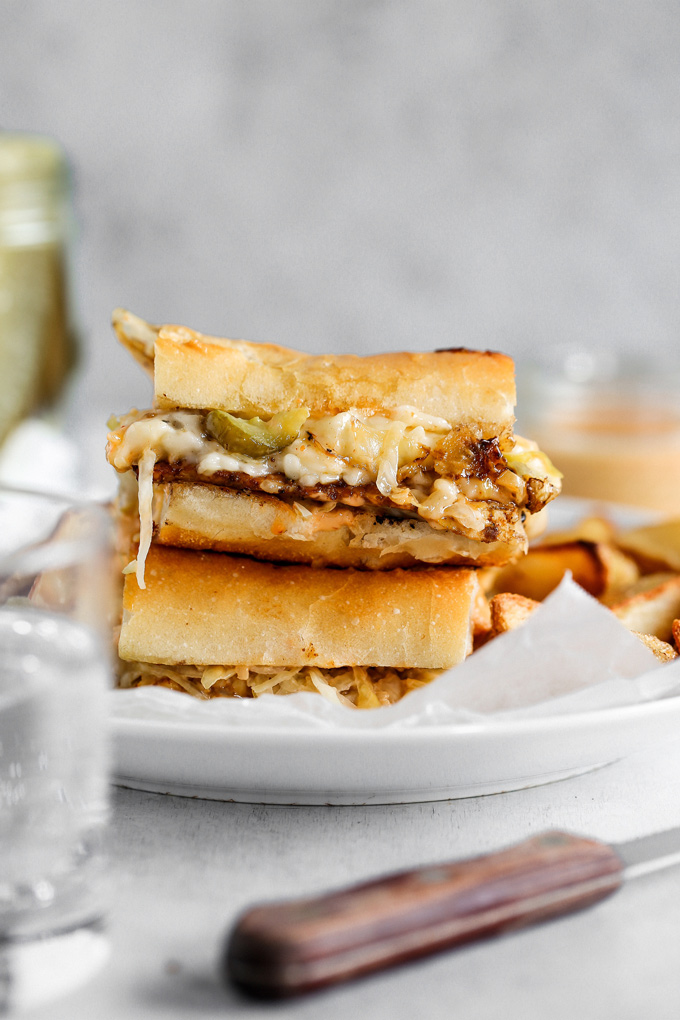 The Best Vegan Reuben Sandwich - Cheesy, melty, and loaded with all the goods as any Reuben should be, and using tempeh of course! NeuroticMommy.com #vegan #reuben