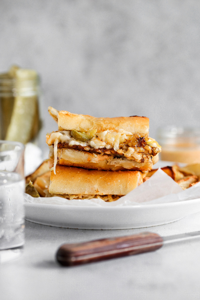 The Best Vegan Reuben Sandwich - Cheesy, melty, and loaded with all the goods as any Reuben should be, and using tempeh of course! NeuroticMommy.com #vegan #reuben