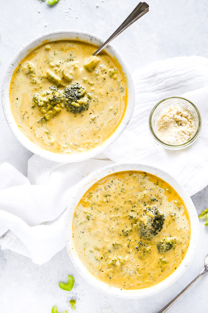 Vegan Broccoli Cheddar Soup - Cozy, warming and loaded with healing foods like broccoli, celery, and cashews. So creamy and full of cheddar flavor! NeuroticMommy.com #vegan #soup