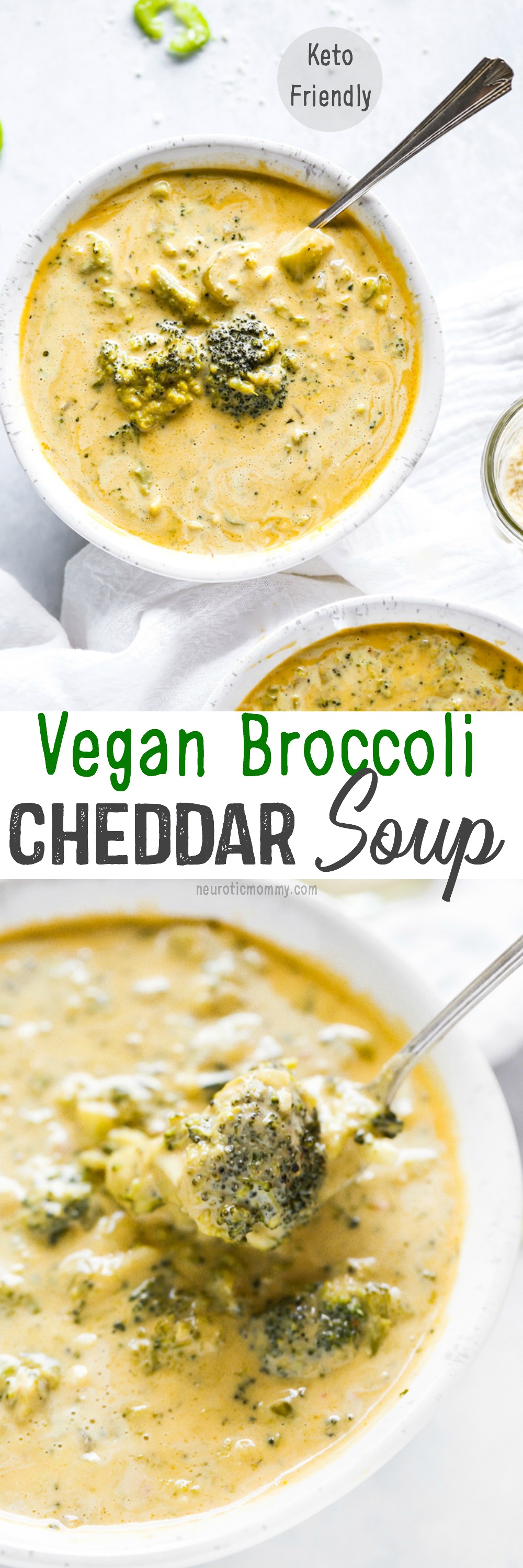 Vegan Broccoli Cheddar Soup - Cozy, warming and loaded with healing foods like broccoli, celery, and cashews. So creamy and full of cheddar flavor! NeuroticMommy.com #vegan #soup