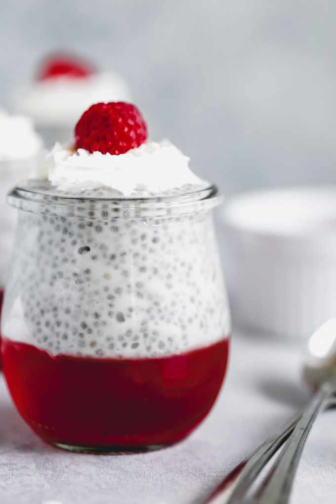 These Santa Chia Pudding Jello Parfaits are sugar free, creamy, vanilla-y, and the perfect little treat to have Christmas morning. Or any morning really for that matter. They can be enjoyed anytime of day, breakfast, lunch, dinner, snack what have you. NeuroticMommy.com #vegansnacks #vegan #keto