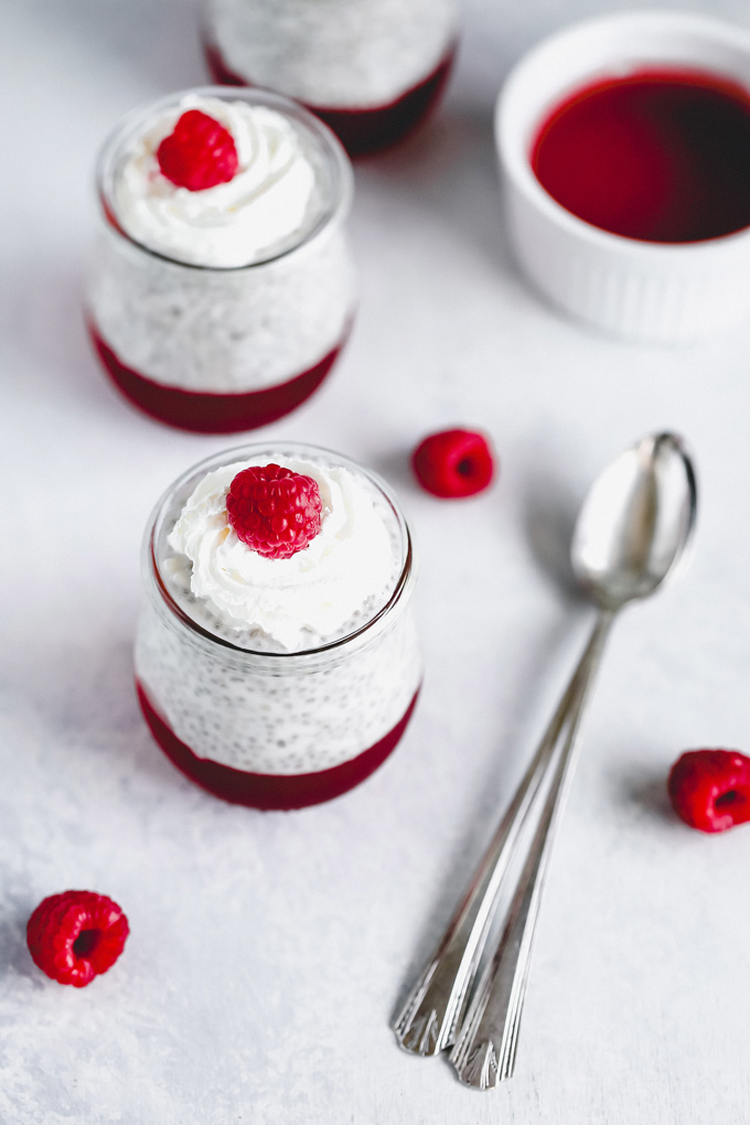 These Santa Chia Pudding Jello Parfaits are sugar free, creamy, vanilla-y, and the perfect little treat to have Christmas morning. Or any morning really for that matter. They can be enjoyed anytime of day, breakfast, lunch, dinner, snack what have you. NeuroticMommy.com #vegansnacks #vegan #keto