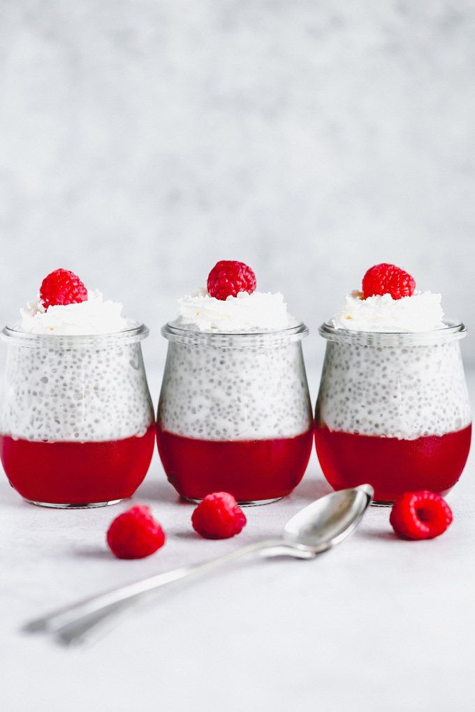 These Santa Chia Pudding Jello Parfaits are sugar free, creamy, vanilla-y, and the perfect little treat to have Christmas morning. Or any morning really for that matter. They can be enjoyed anytime of day, breakfast, lunch, dinner, snack what have you. NeuroticMommy.com #vegansnacks #vegan #keto