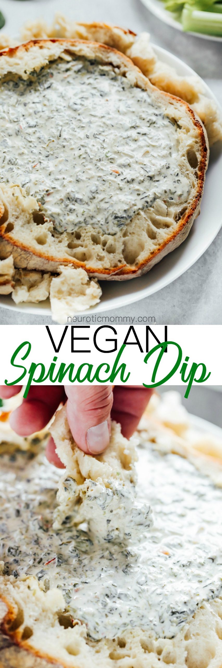 A creamy irresistable party perfect spinach dip that will always win the hearts of your family and friends. NeuroticMommy.com #vegan #Christmas #spinachdip