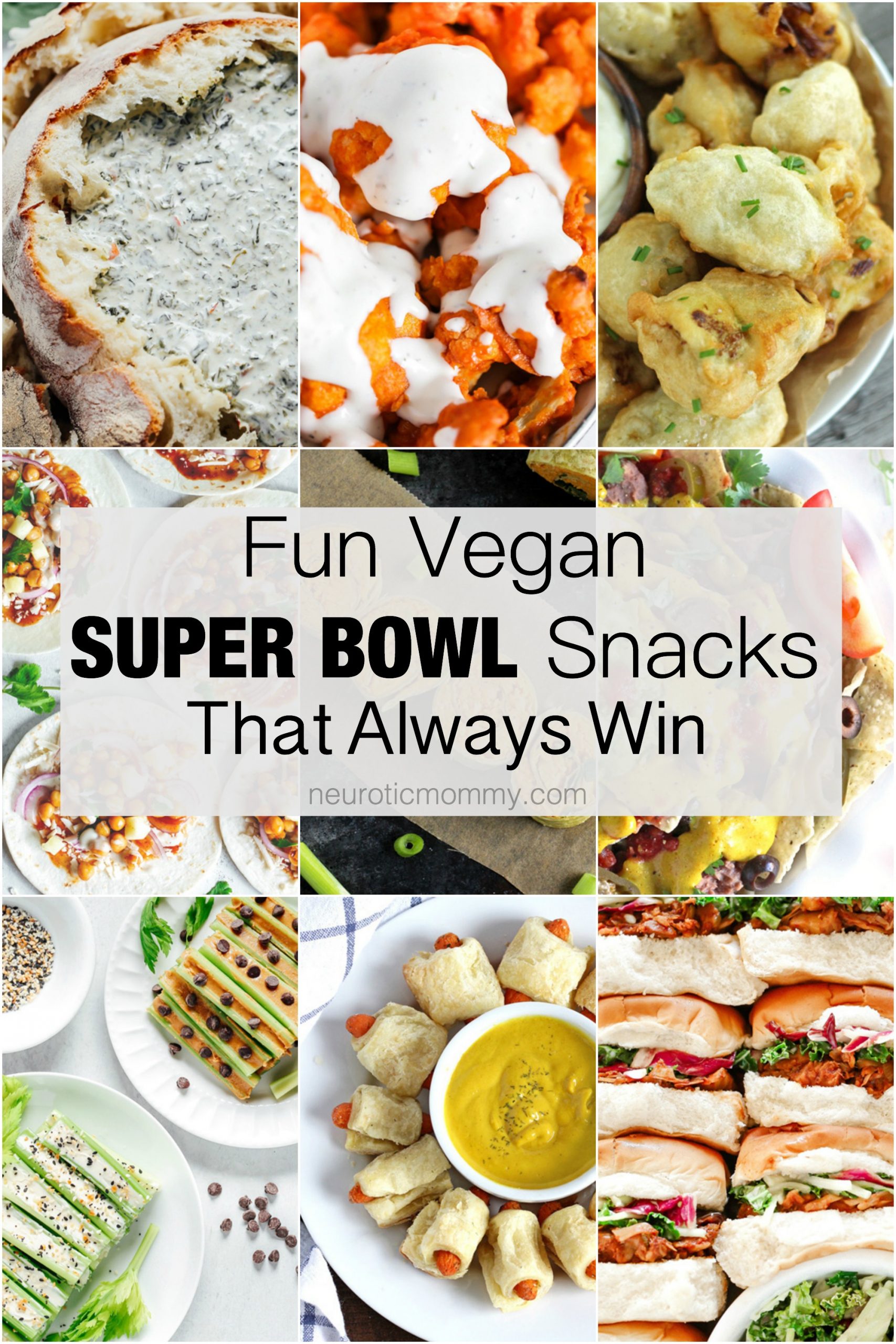 Fun Vegan Super Bowl Snack Recipes For Game Day - There’s a little bit of something for everyone without the overwhelm of what to make. Stick to what everyone wants to really snack on and you’re all set. NeuroticMommy.com #superbowl2020 #snackroundup #vegansnacks