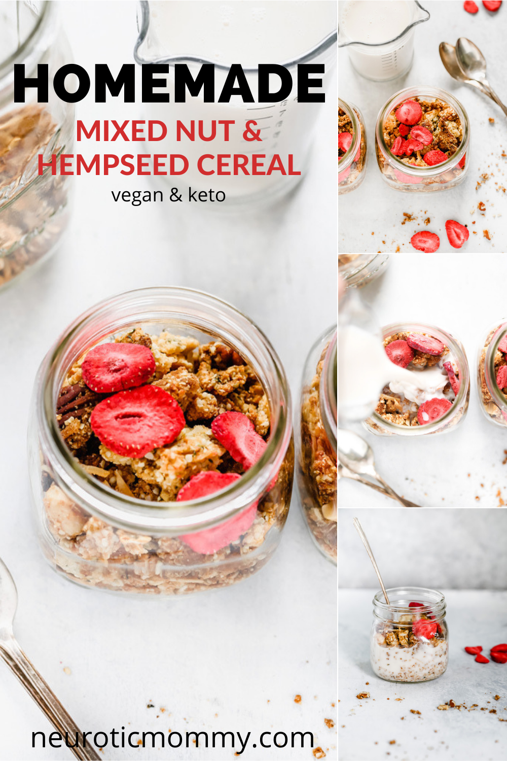 Mixed Nut and Hempseed Cereal - This vegan keto cereal will give you all the morning feels as it's even better than the sugary boxed stuff. I'm so excited for you to give this a go! NeuroticMommy.com #veganketo #vegan #keto #cereal