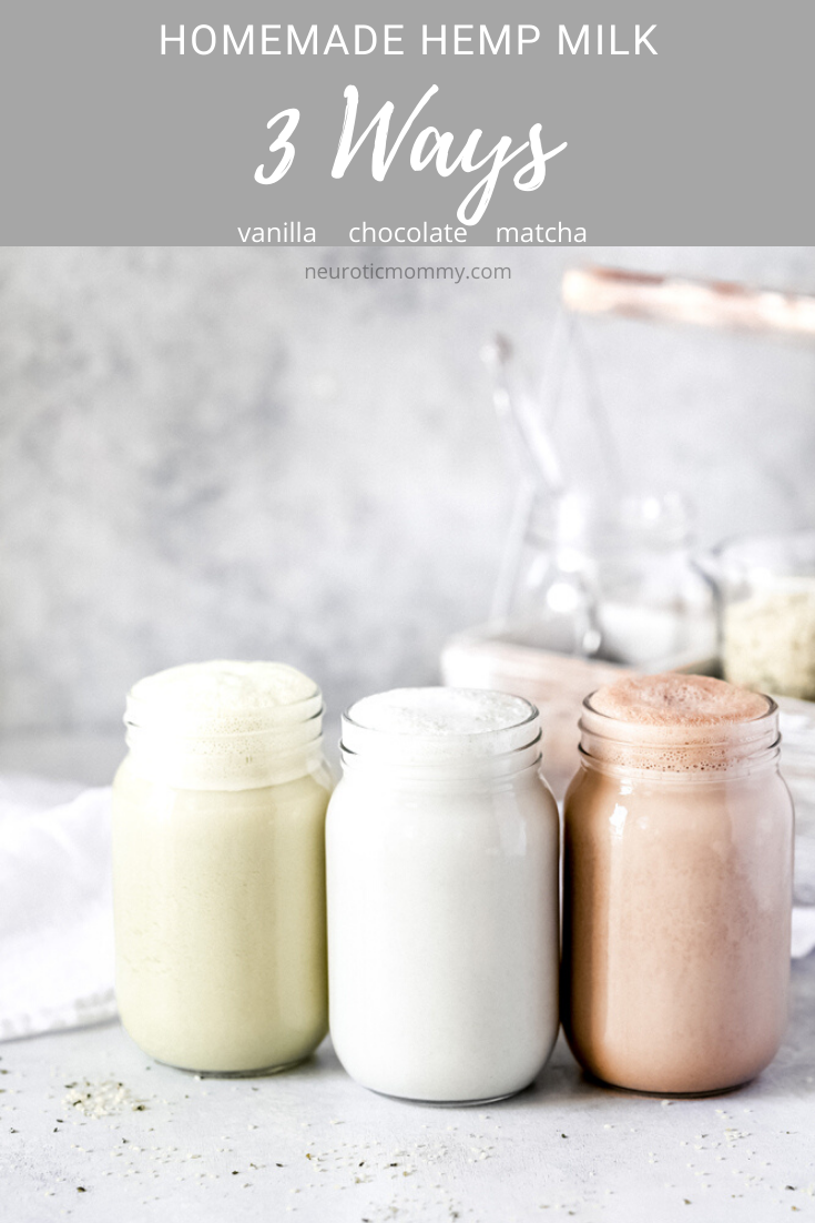 Homemade Hemp Milk 3 Ways - Make your own hemp milk with no straining required using 2 to 3 ingredients! A delicious dairy free alternative and can be used for anything from soups to smoothies, to cereal! NeuroticMommy.com #vegan #keto #hempmilk #homemade